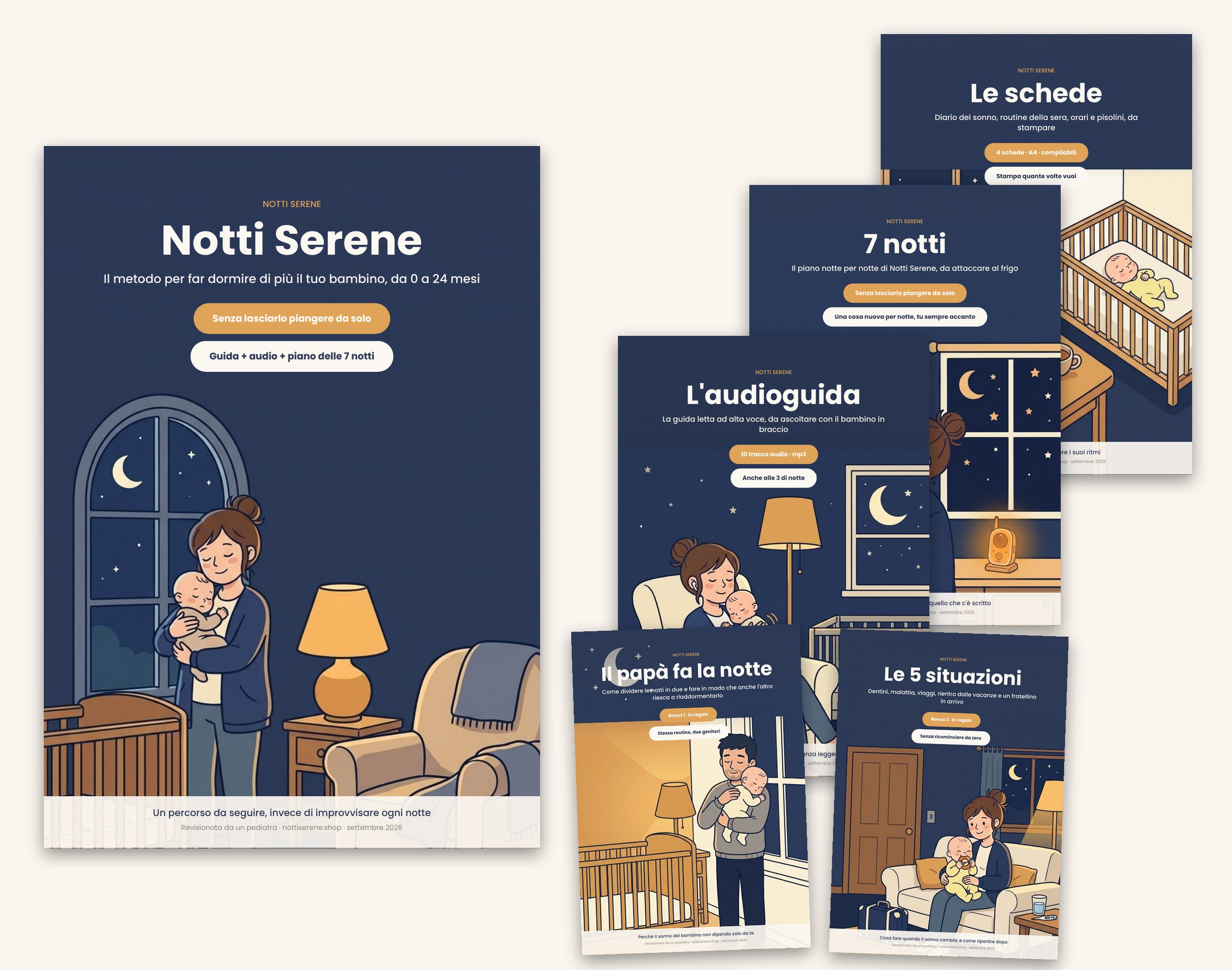 La guida, l'audioguida, il piano delle 7 notti e le schede di Notti Serene